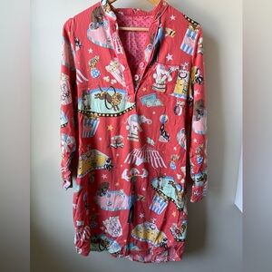 NICK & NORA Circus Long Sleeve Night Shirt Nightgown Sleepwear Cotton Cozy M
